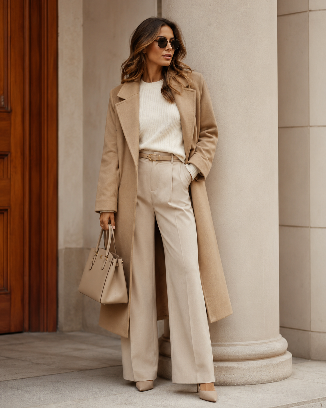 Monochromer Damenlook in Beige, Creme und Camel